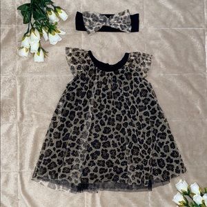 Baby girl leopard dress size 3 months with headbow